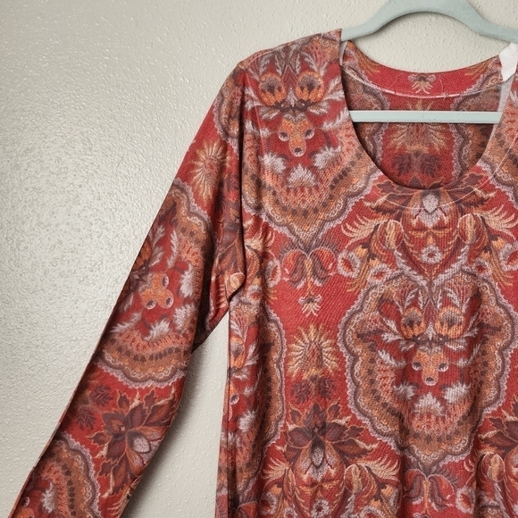 Soft Surroundings Red Paisley Peasant Flowy Long Sleeve Boho Tunic Top L - Picture 4 of 10